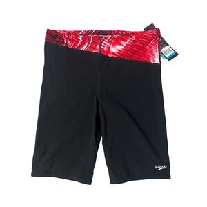 NWT Speedo Men’s Performance Race III Tech Jammers in Black/Red/White